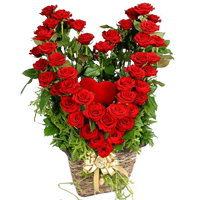 Precious Heart Shape Arrangement of 77 Red Roses