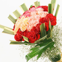 Distinctive Bouquet of 50 Stems of Colorful Roses with Greens