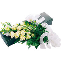 These freshly cut white medium stem roses arrive w......  to Gwangju_SouthKorea.asp