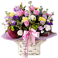 This bright color flower basket arrangment will br......  to jeongeop_SouthKorea.asp