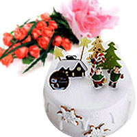 Dazzling Pure Bliss Classic Gift of Pink Roses Arrangement and Extra Rich White Cake