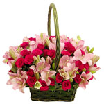 12 Pink Lilies and 18 Red Roses arranged with gree......  to gimcheon_SouthKorea.asp