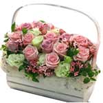assorted of 24 roses in basket arranged with green......  to Gangneung_SouthKorea.asp
