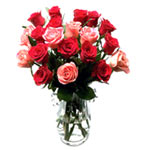 24 blended color roses arranged in a clear glass v......  to Cheonan_SouthKorea.asp