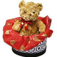 Teddy bear in hat box