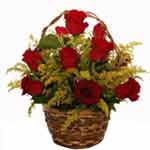 Cheerful Bunch of Red Roses in a Basket