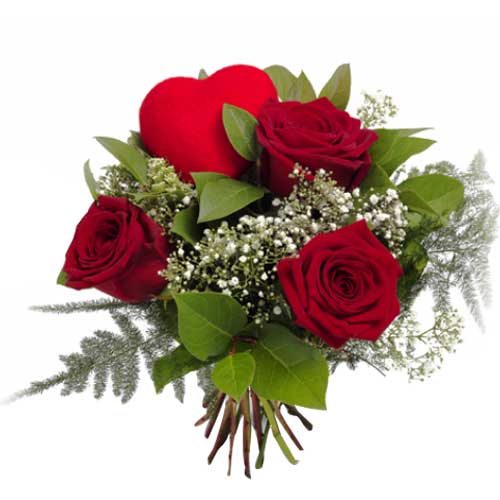 Passionate Posy of Red Roses crowned with Red Heart