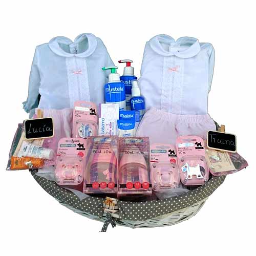 Make your celebrations grander with this Amazing Twin Baby Girl Gift Basket that...