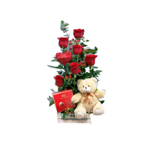 Roses And Chocolates With Teddy