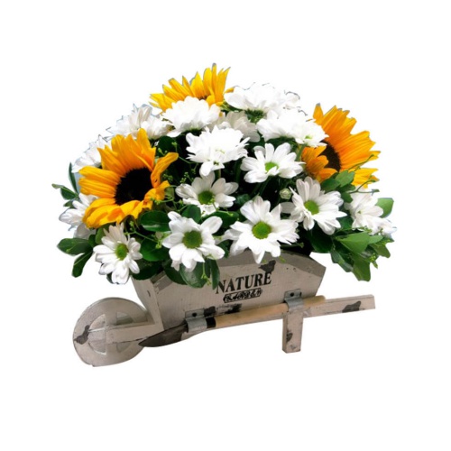 Daisies and Sunflowers Wicker Basket