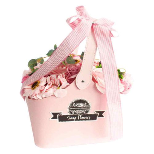 Pink Basket Of Soap Flowers