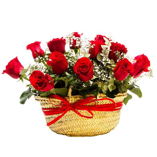 Affectionate Red Roses Basket for your Valentine