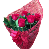 Sweetest Bunch of 5 Red Roses with Fountain Grass