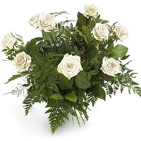 Bouquet of 10 white roses and green. White color of the flowers is said to come ...