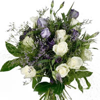 graceful and stylish purple bouquet, white roses, ...