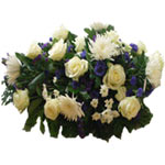 This funeral bouquet decorated  with white roses, white  and blue anastasia . ...