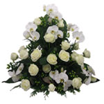 Standing funeral bouquet with white phaleonopsis orchider.  ...
