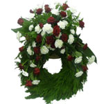 Wreath with red roses and white carnations and green. (Size small 50cm)...