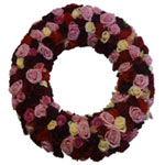 Helbunden wreath with pink, purple, krem, burgundy, red roses and red carnations...