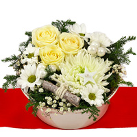 Artistic Mixed Flower Arrangement in a White Round Bowl