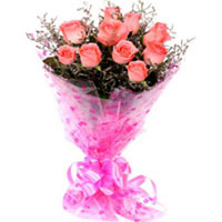 Fresh 10 Pink Roses Basket<br/>