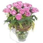 Bright Valentine Blush Purple Roses Arrangement
