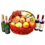 Traditional Fruit and Wine Gift Basket