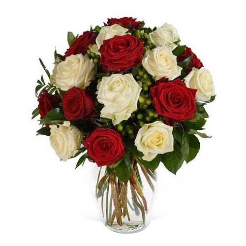 Charming Untouched Feelings Red and White Roses with Vase