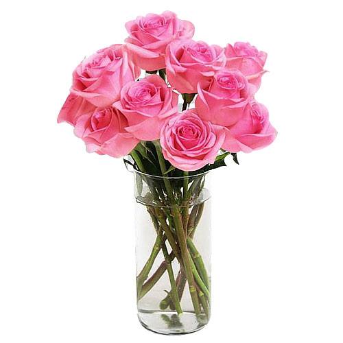Blossoming Pink Roses in Vase with Pure Passions