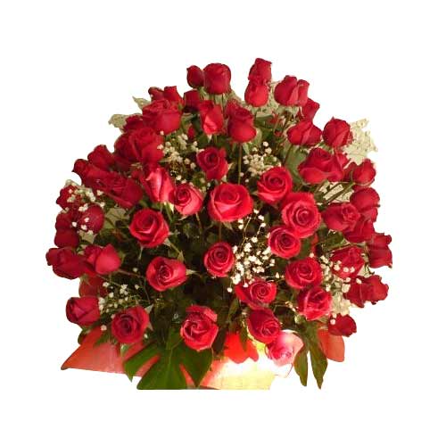 Impressive Valentine Tender Love 50 Red Roses with Basket