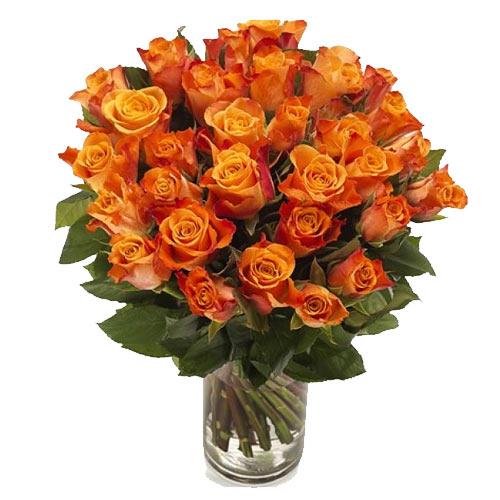 Artful Selection of Thirty Orange Roses in a Vase