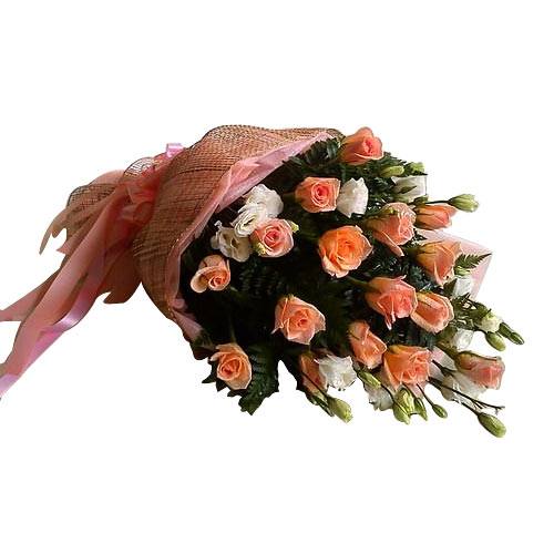 Dazzling Bouquet of Sixteen Pale Peach Roses