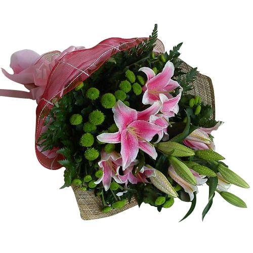 Premium Arrangement of Ten Pink Lilies for Special Occasion