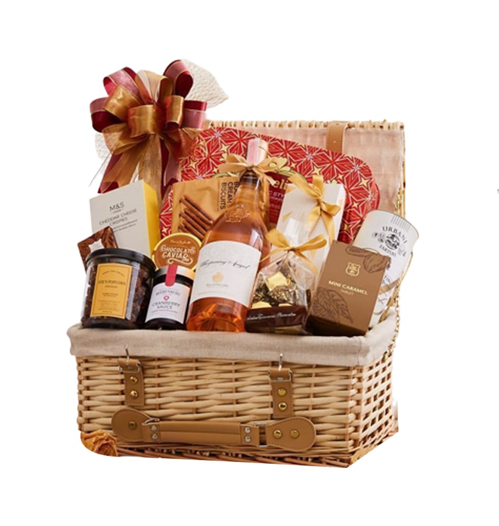 Basket Of White Wine And Sweets