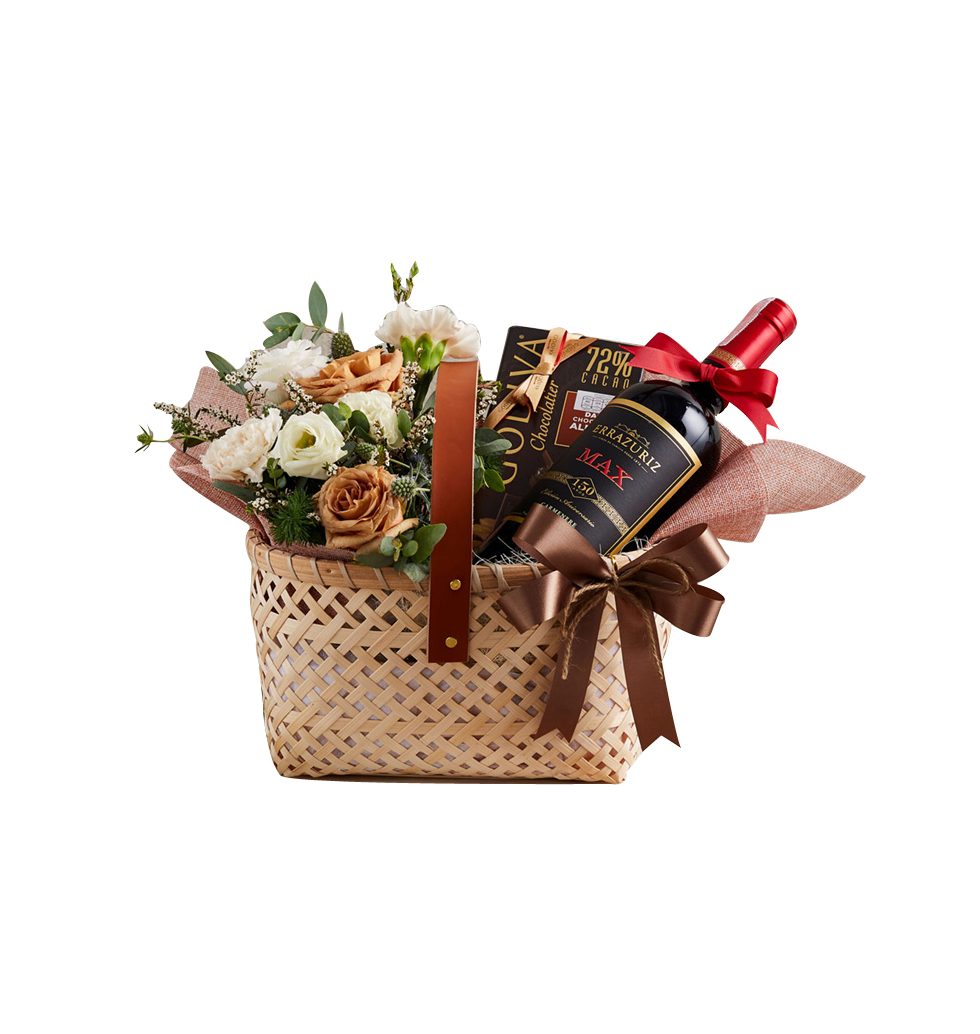 Lovely Wine And Chocolates Basket
