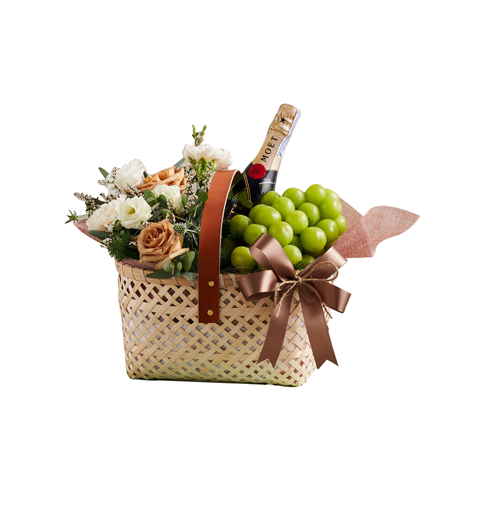 Basket Of Flowers With Grapes