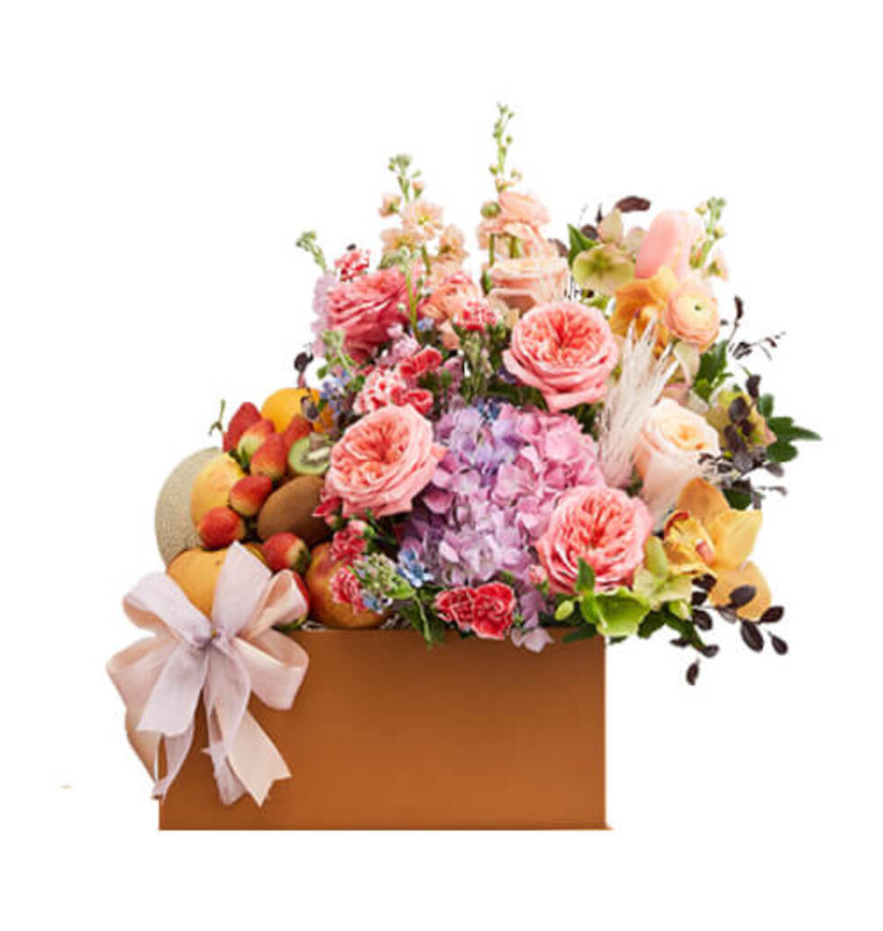 Fruits Basket Decorated With Flowers