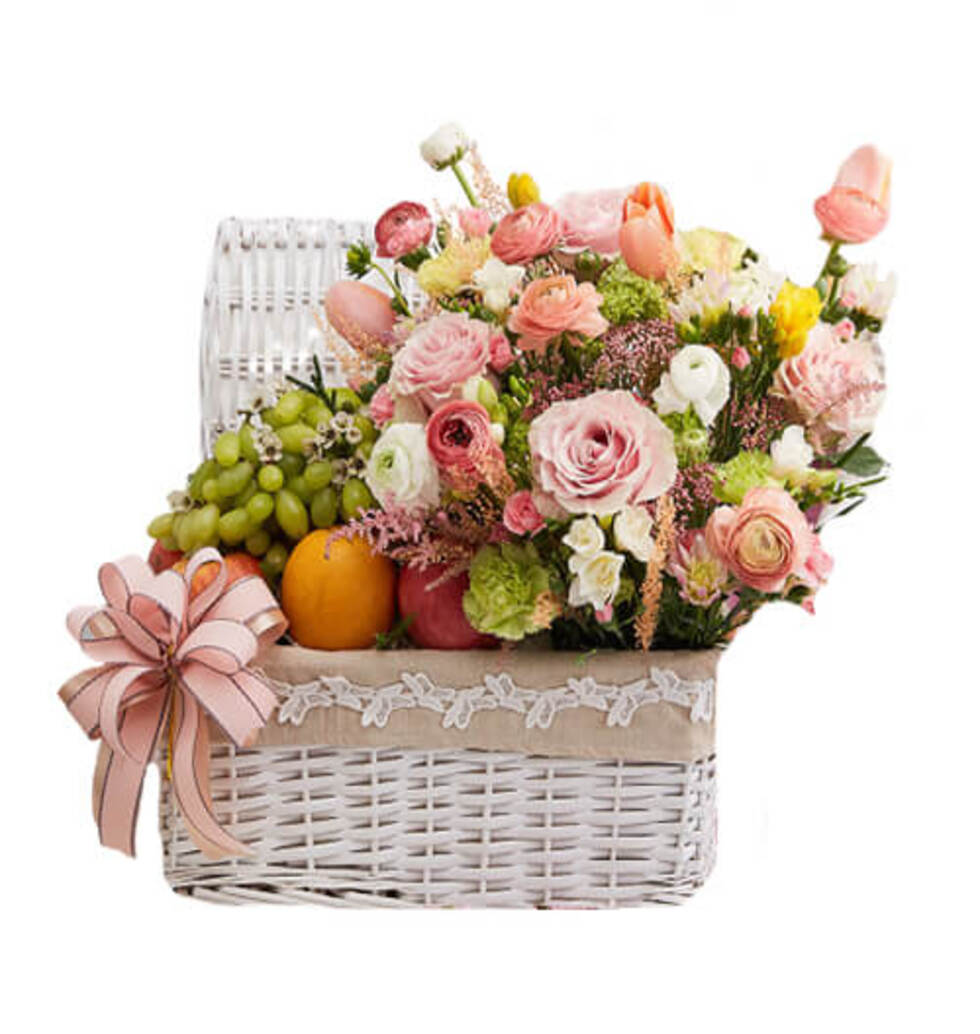 Floral Basket Filled With Fruits