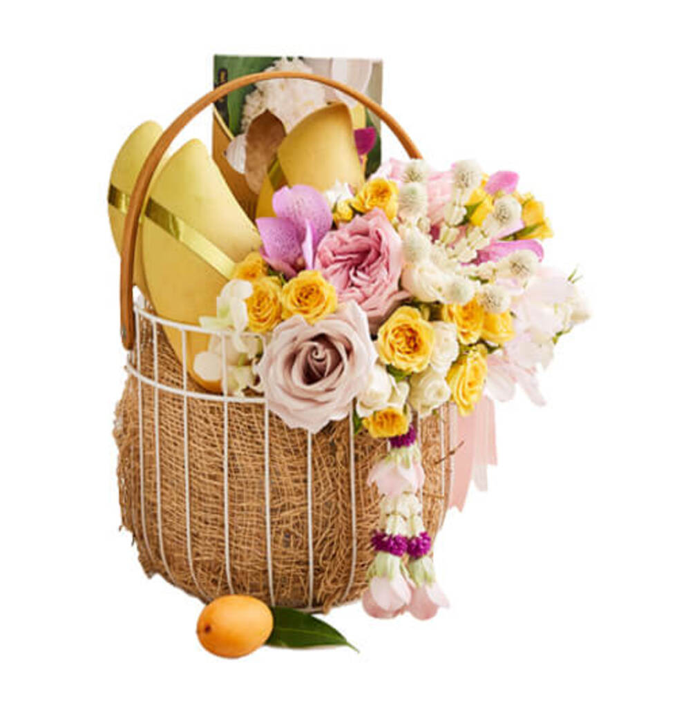 Basket Of Mangoes And Flowers