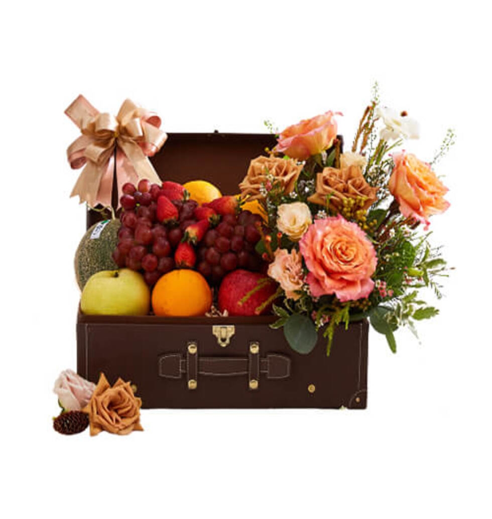 Floral Basket With Fruits