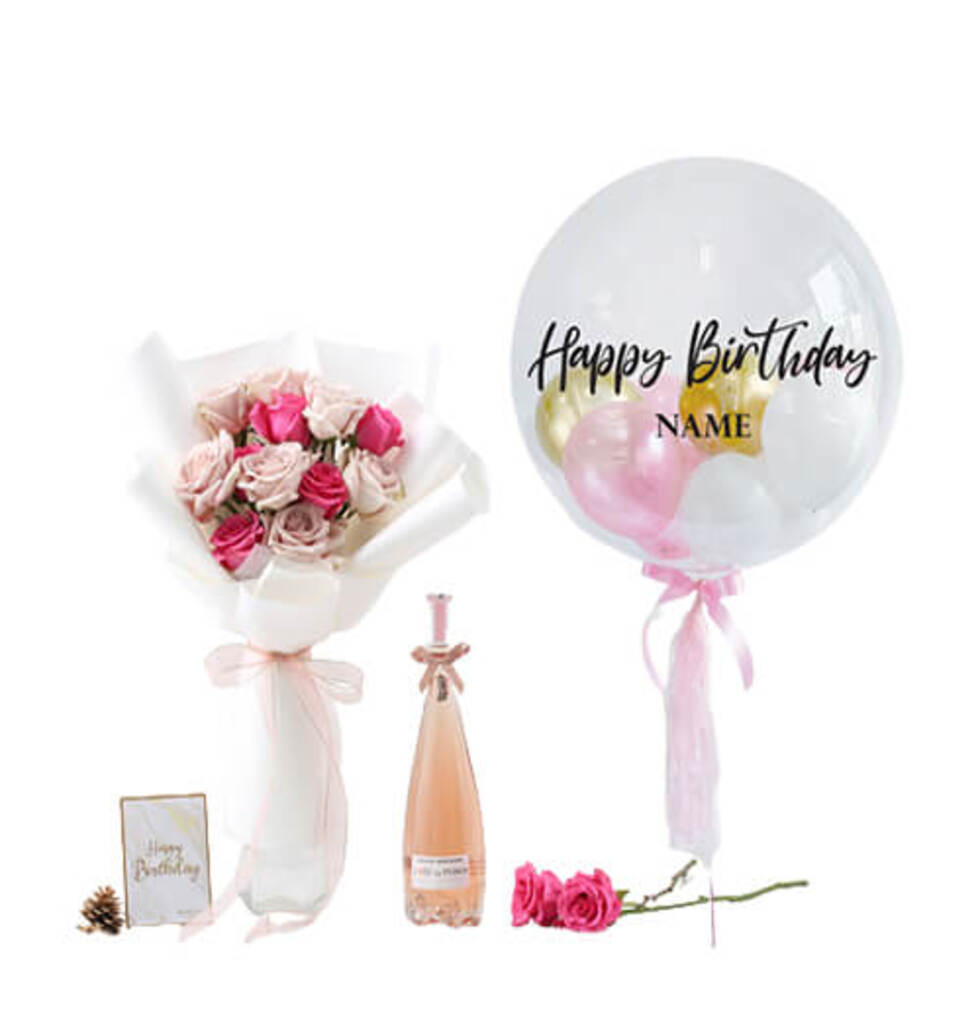 Bouquet Wine And Balloons Set