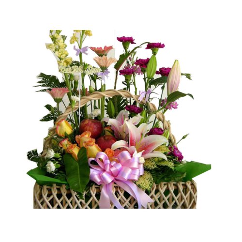 Bucket Of Fresh Fruits And Flowers