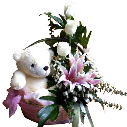 Exotic Love Moment Bouquet with Cute Teddy