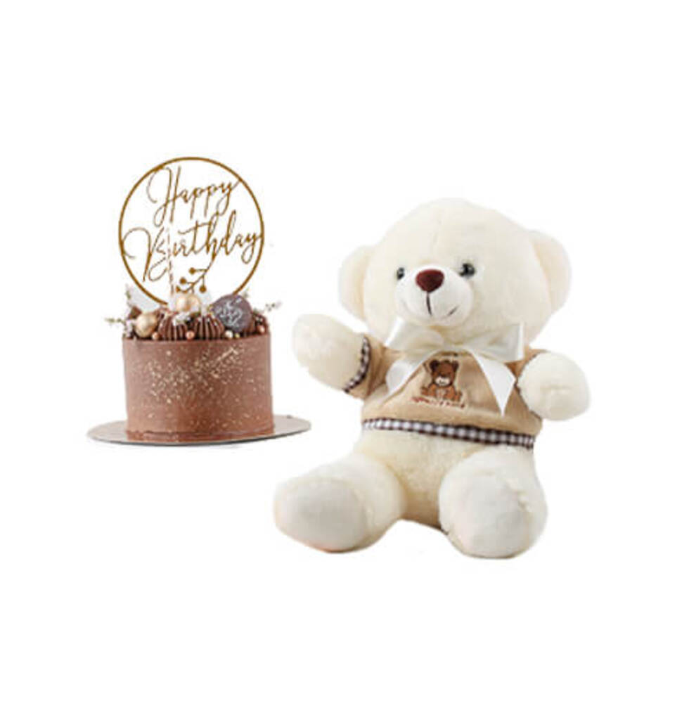 Cute Teddy With Choco Cake