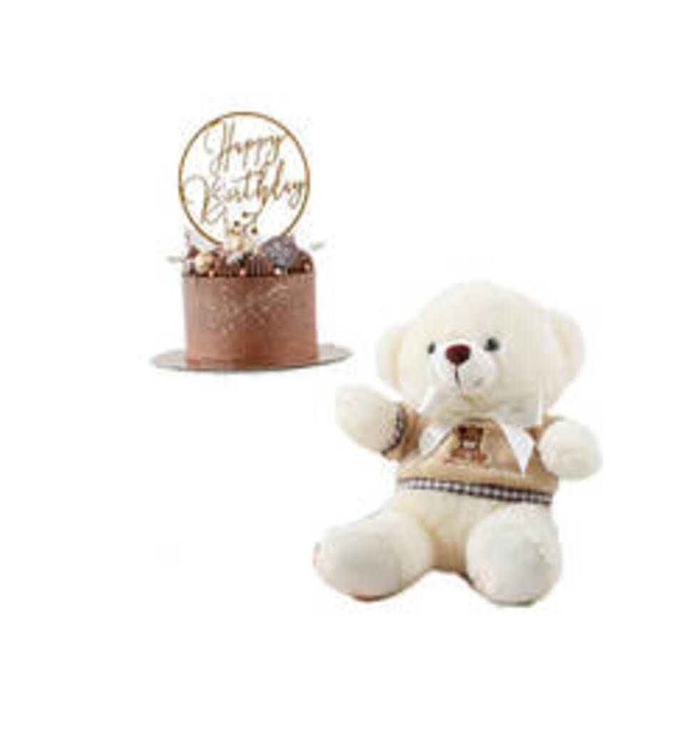 Cute Teddy With Choco Cake