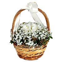 Happy Basket with White Roses
