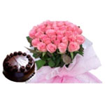Santa Mouth-Watering Chocolate Cake with Pink Beauty Bouquet