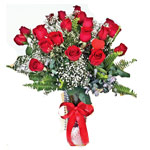 Dramatic Vase Of Red Roses with Joy