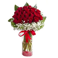 Brilliant Arrangement of 25 Red Roses in a Vase