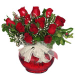 Bright Vase Of Red Roses with Joy